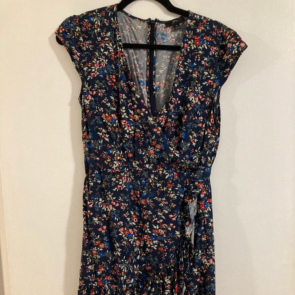 J Crew faux wrap mini dress with ruffle skirt